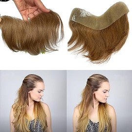 Voloria Frontal Hairpiece for Women Human Hair Extensions Forehead Hairline PU Skin Toppers Hair Replacement Toupee (0.78x6.29 Inch, 21 Ash Blonde Color