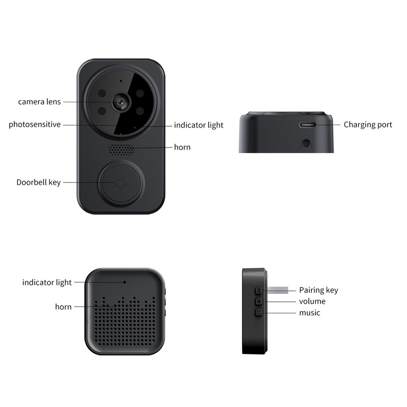 tuya Smart Video Doorbell Wireless HD Camera PIR Motion Detection