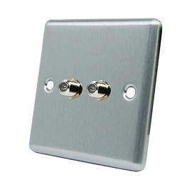 AET CSC2GSKY Satin Chrome Classical 2 Gang Sky Twin F Type Socket for Satellite Outlets