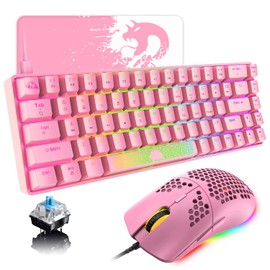 60% Mechanical Gaming Keyboard and Mouse Combo RGB Backlight Ergonomic Anti-ghosting 68 Keys 6400DPI Silent Honeycomb Mice Type-C Wired for Computer Mac Gamer