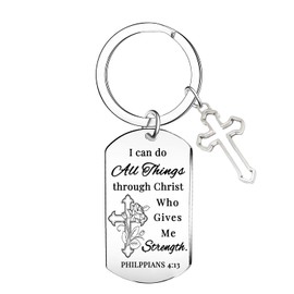 MADHAHEFU Christian Keyring Bible Verse Keyring Inspirational Keyring Gifts for Women Religious Gifts Keyring With Cross Pendant Baptism Gifts for Women Men Godson Goddaughter