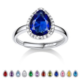 Bestyle Adorable September Sapphire Birthstone Rings 925 Sterling Silver CZ Teardrop Gemstone Rings Great Birthday Gift for Daughter/Wife/Mom/Grandma