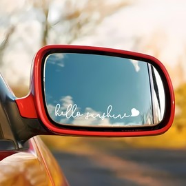 Rear View Mirror Sticker, Rear View Mirror Accessories, 3-Pack Hello Sunshine Car Mirror Decal, Laptop Decals, Cute Car Stickers (White)