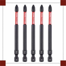 5X Bull Bits 90mm PH2 Impact Screwdriver Bits Set – Phillips No 2, Shock Zone, S2 Steel, Torsion Zone