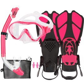 HH HHAO SPORT Kids Mask Fins Snorkel Set Snorkeling Packages, with Diving Mask, Snorkel, Adjustable Swim Fins, Mesh Bag, Anti-Fog Anti-Leak Snorkeling Gear for Kids for Snorkeling Swimming Diving