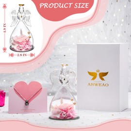 Angel Preserved Roses, Birthday Gifts for Women, Mom, Grandma, Wife, Christmas Glass Angel Doll Gifts, Wedding Gifts, Valentines Day Gifts, Mothers Day Wishes Gifts