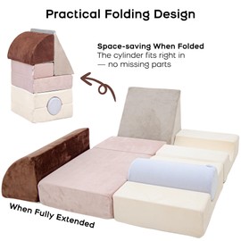 BanaSuper 5-Piece Climbing Toys for Toddlers, Kids Foam Blocks Playset with Cylinder, Foldable Design, Toddler Indoor Soft Play Gym Activity Play Set for Crawling and Active Play(Blue, Grey)