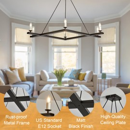 SJIGUANGZ Chandeliers for Dining Room - Modern Metal 6-Light Kitchen Light Fixtures, Farmhouse Candle Hanging Pendant Light for Living Room Entryway Foyer Bedroom Industrial Chandelier (White)