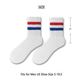 Cotton Retro Striped Quarter Socks, Thick Cushioned Mini Crew Calf Ankle Athletic Socks Women & Men (3 Pairs, Multicolor 2)