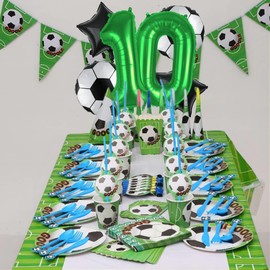 Soccer Balloons 10th Birthday Decorations for Boy, Soccer Birthday Party Supplies World Cup Soccer Party Decorations Foil Mylar Green 10 Soccer Sports Theme Party Supplies Favors Anniversary Decor