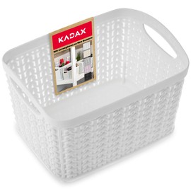 KADAX Open Storage Basket, Plastic Organiser with Handles in Multiple Colours, Rectangular Basket, Multifunctional Box, Shelf Container, Decorative Bin for around the home and office (3.3 L, White)
