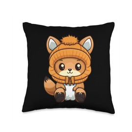 Cozy Winter Comic Mood Cute Squirrel Winter Comic Kawaii Animal Cozy Throw Pillow, 16x16, Multicolor