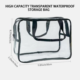 TotePrint PVC Clear Pure Color Transparent Large Zipper Cosmetic Pouch Travel Makeup Cosmetic Bag with Handle for Travel Bathroom Toiletry Organizer (Clear+Black Handle)