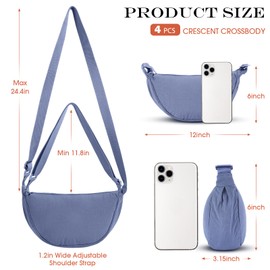 Dansydaisy 4 Pcs Nylon Crescent Crossbody Purses Bag for Women Men Half Moon Shape Sling Travel Bag Crescent Shoulder (Bright Colors)
