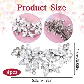Wanmu 4 Pcs Crystal Flower Hair Clips, Silver Rhinestone Bridal Hair Accessories, French Sparkly Floral Wedding Headpiece Pins for Women Brides Prom, Parties, Festivals