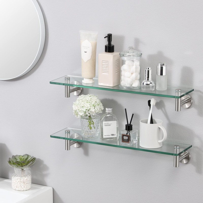KES Bathroom Glass Shelf Rectangular 20 Inch Floating Glass Shelves