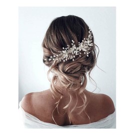 Unicra Bridal Wedding Hair Vine Flower Headdress Pearl Rhinestone Hair Accessory for Women and Girls