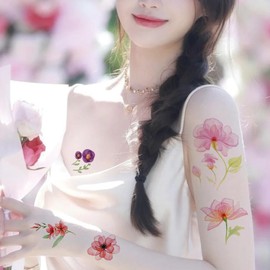 10 Sheets Flower Temporary Tattoos Party Decorations Waterproof Baby Shower Flower Theme Birthday Cute Stickers for Boys Girls Party Favors Gifts Decoration (flower)