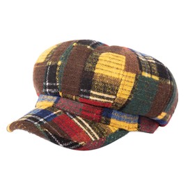 Comhats Winter Newsboy Cabbie Cap for Women Baker Boy Beret Hat Brim Ladies Spring Wool Visor Orange Plaid Large