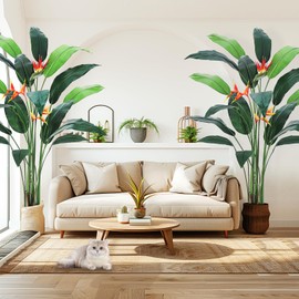 Artificial Bird of Paradise Plant 7FT(84in) Fake Palm Tree for Indoor Outdoor Modern Decor Faux Tree for Home Office Perfect Housewarming Gift with 17 Trunks Faux Leaves & 3 Flowers 2 Pack