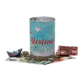 Dio Adventure Money Box Money Gift for Any Occasion or Saving, Holiday Fund with Ring Pull Can Lid, Made of Aluminium