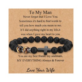 Stocking Stuffers Holiday Outfits for Women 2024 To My Son Bracelet from Mom Leather Bracelet for Men Leather Wrap Bracelet Black Beaded Bracelet Birthday Christmas Gift for Son/Grandson/Dad/Husband/Brother/Boyfriend