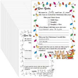 Whaline 50Pcs Color Your Own Letter to Santa Christmas Light Bulb Border Coloring Writing Paper for Family Classroom Xmas Party Favors DIY Crafts, 8.5 x 11 Inch