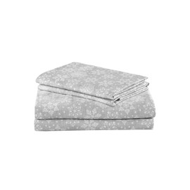 Comfort Spaces Cotton Flannel Breathable Warm Deep Pocket Sheets with Pillow Case Bedding, Full, Grey Snowflakes 4 Piece