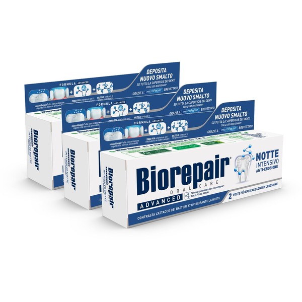 Biorepair Toothpaste, Intensive Night, Protects and Repairs Teeth Enamel from Attack of Active Bacteria At Night – Pack of 3