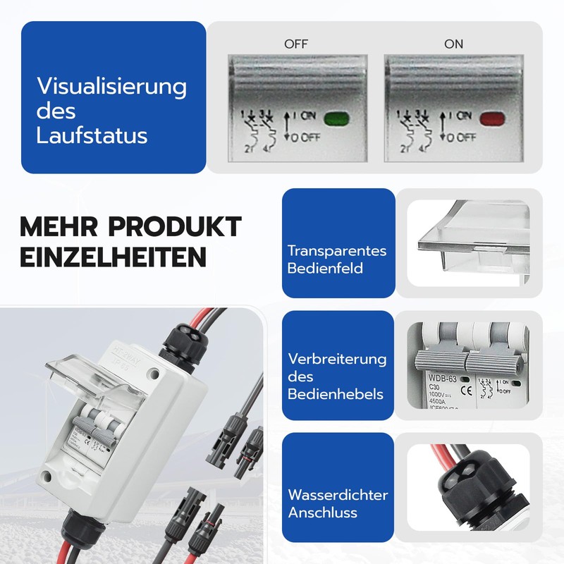 WSPIHO DC Isolator Switch PV System 30A DC1000V, DC Circuit