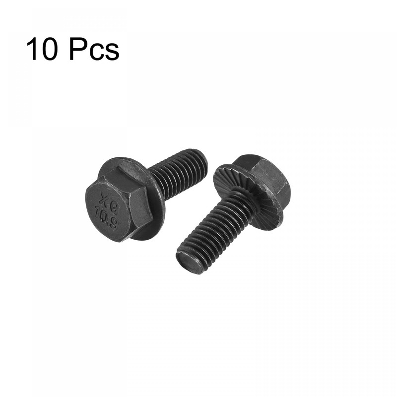 sourcing map M8-1.25x20mm Hex Serrated Flange Bolts 10.9 Grade Carbon