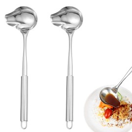 Set of 2 small soup ladles, soup ladles, sauce spoons, 30.2 cm sauce spoons with pouring spout, sauces pouring spoon, soup ladle, stainless steel for soup sauces, gravies, dressings, kitchen cooking