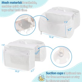 Cathyeen Saddle Shape Bath Toy Organizer, 2 Compartments Wide Opening Mesh Bath Tub Toy Storage for Easy Access to Toys, Side Pockets & Bottom Zipper Design, Quick Drying Toy Holder for Tub (White)