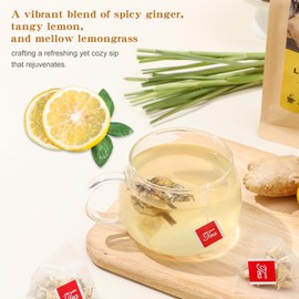 FullChea - Lemon Ginger Tea Bags, 50 Teabags - Pleasantly Spicy & Warming - Non-GMO - Caffeine-free - Support Healthy Digestion & Boost Immunity