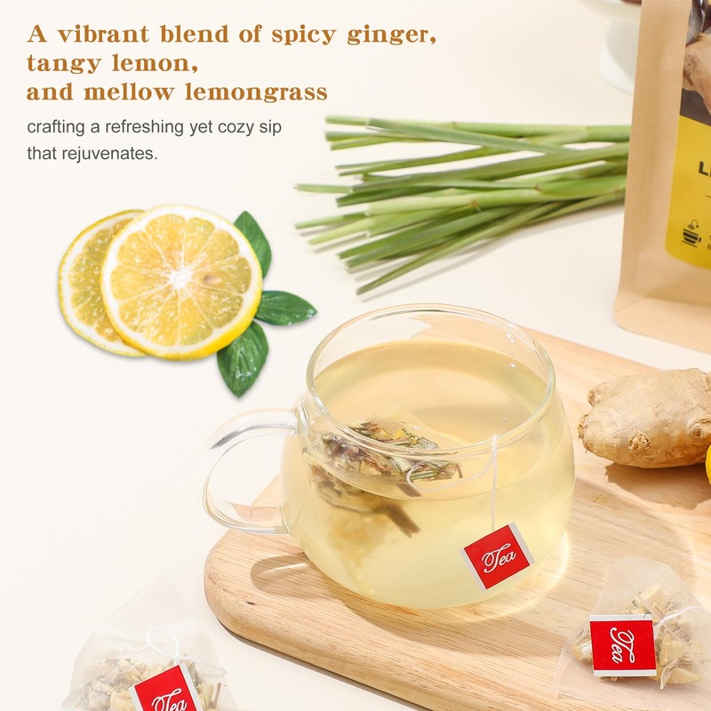 FullChea - Lemon Ginger Tea Bags, 50 Teabags - Pleasantly