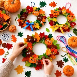 Homgaty Autumn Wreath Making Kit, 8 Pack DIY Fall Craft Set with Leaves