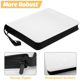 GERMUN 4 Pocket Card Binder, Premium Zip Trading Card Binder, 400 Double Sided Pocket PU Card Collection Binder, Collector Card Album, Card Folder for MTG, TCG, Sports Cards, Game Cards (White)