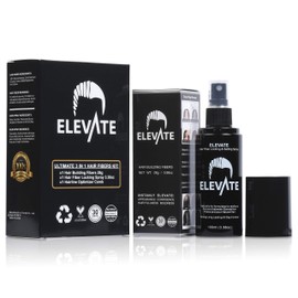ELEVATE Hair Ultimate Perfecting 3-in-1 Kit Set Includes Natural Hair Thickening Fibers | Locking & Setting Hold Hair Spray | Hairline Optimizer Comb | Instantly Conceal & Thicken Hair (Dark Brown)