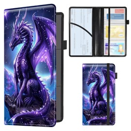 WZCJDHMJ Leather Car Document Holder -Vehicle Registration & Insurance Card Organizer for Auto, Truck -ID & Driver's License Storage for Men Women,Purple Dragon