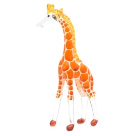 ChangThai Design Tiny 4¼" Standing Orange Giraffe Figurine - Miniature Hand Blown Painted Glass Giraffes Savanna Tropical Wildlife Long Neck Animals Crystal Decorative Collectible Figurines Décor Gift