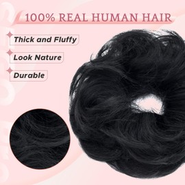 SEGO Pro Messy Bun Hair Pieces for Women and Girls Real Human Hair Scrunchie Curly Bun Hairpiece 23g Curly (Jet Black)