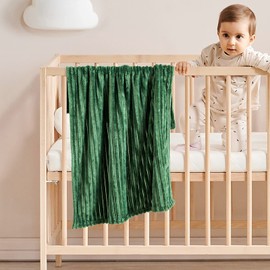 MIULEE Fleece Baby Blanket for Infant, Newborn, Durable Plush Fuzzy Extra Soft Warm Cozy Dark Green Striped Flannel Throw Blanket for Crib Couch Sofa Bed 30"x40"