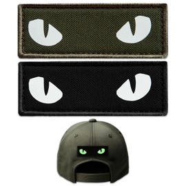 Bluyellow 2Pcs Cat Eye Patch Set, Morale Tactical Hook and Loop Glow in The Dark Cat Eyes Military Patches for Backpacks, Tactical Vest, Helmet, Dog Harness, Black and Green, 2.8x1 Inches