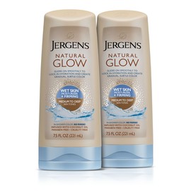 Jergens Natural Glow +FIRMING In-shower Self Tanner Lotion, Sunless Tanning for Medium to Deep Skin Tone, Anti Cellulite Firming Body Lotion, for Gradual and Natural-Looking Fake Tan, 7.5 Ounce