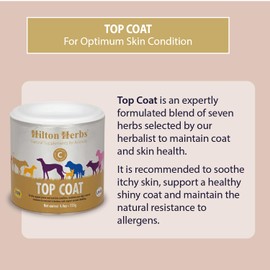 Hilton Herbs Top Coat Natural Dog Supplement. 100% Natural Ingredients. Healthy Skin and Shinny Coat. For Dogs with Itchy Skin, Sensitive to Allergens or Prone to Itching. 125 g