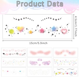 Fssqii 9 Sheets Face Temporary Tattoos for Girl Women Cute Freckle Heart Stars Makeup Fake Tattoo Stickers Waterproof Body Beautiful Tattoos for Kids Girls Party Favors Supplies Rave Decoration