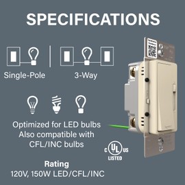 Legrand Radiant 150-Watt Single-Pole/3-Way LED Advanced Dimmer, Light Almond