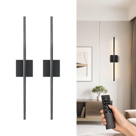Coolilumi Rechargable Wall Sconce Set of Two, Modern Wireless USB Sconce Lights with Remote, 28.35Inch Dimmable Indoor Home Wall Decor Lights for Bedroom, Living Room, Hallway (Black/Square)