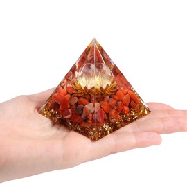 GUJOXILA Carnelian Orgonite Pyramid Crystals Gemstones Large Crystal Stone Lotus Pyramids Positive Energy Healing Stones Pyramid Christmas Spiritual Reiki Inspirational Success Christmas Gift