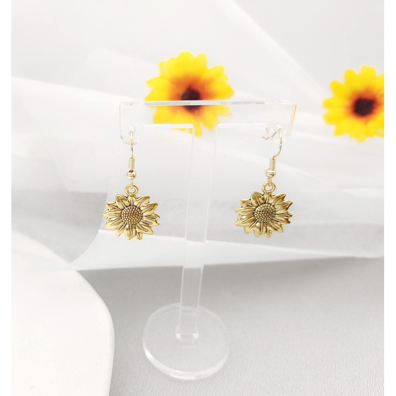 Picano Antique Gold Silver Sunflower Dangle Earrings for Women (Antique